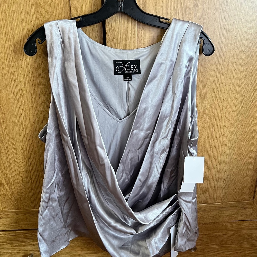 ALEX EVENINGS silver grey silky dressy blouse top from Nordstrom BNWT